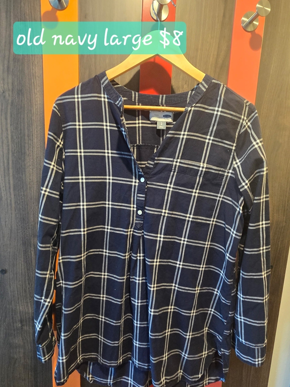 Old Navy Navy Plaid Button-Front Shirt